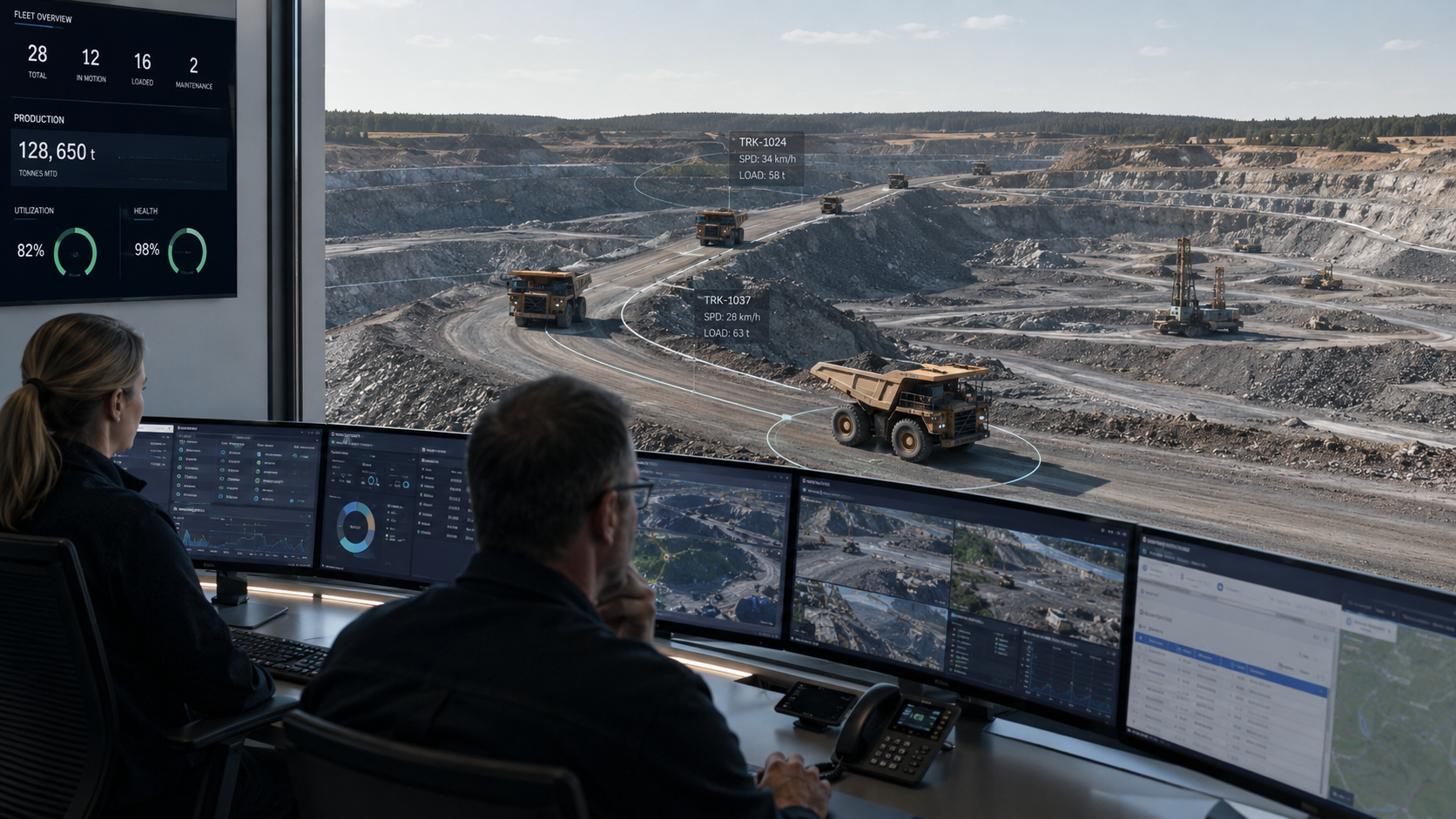 Autonomous haul truck on a gold-mining haul road