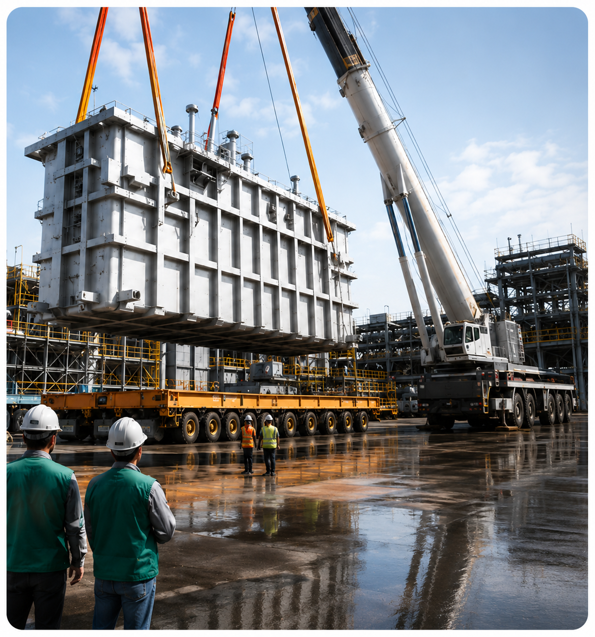 Industrial crane lifting heavy equipment for a China-to-UAE project