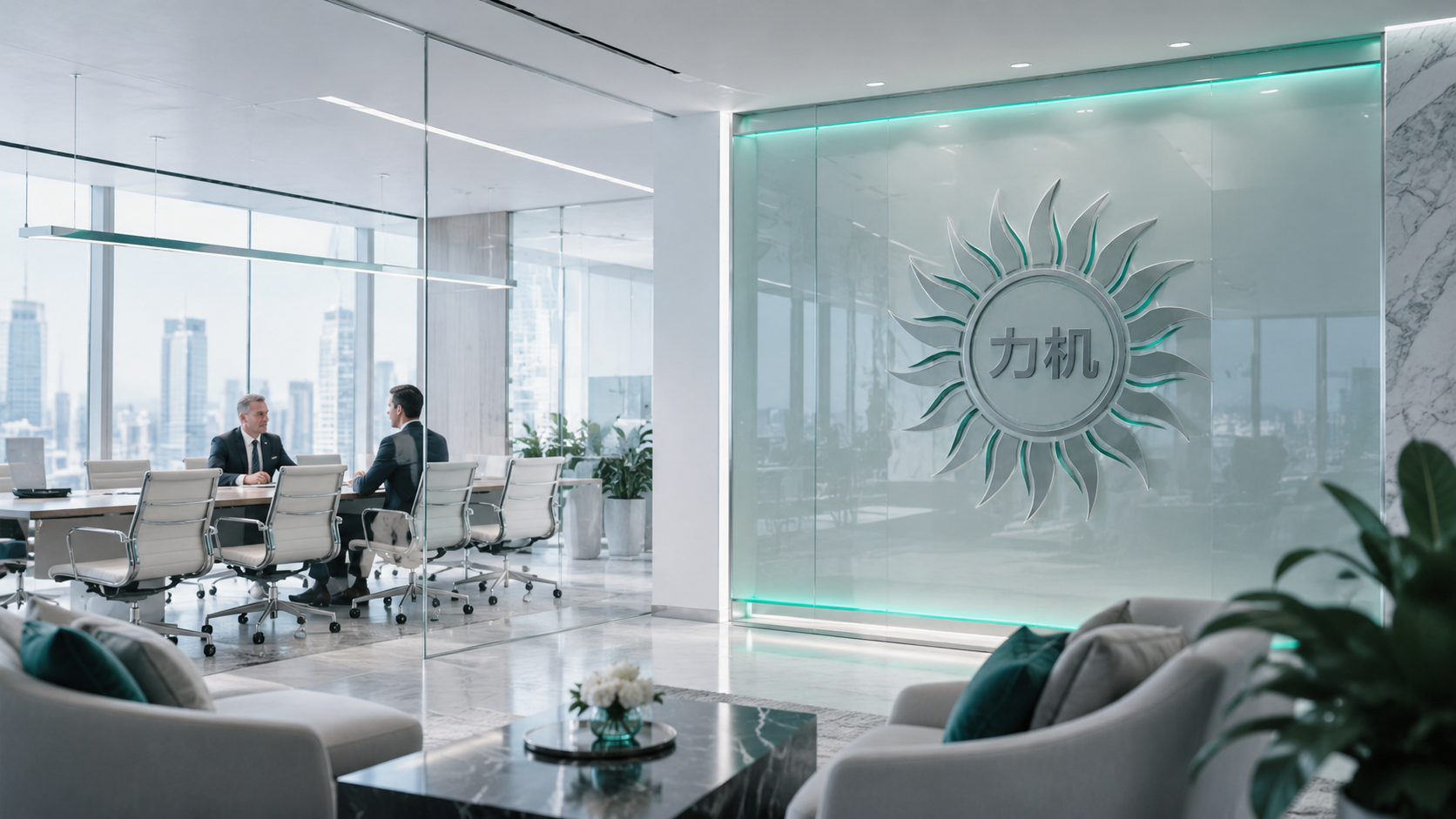 PowerMach office — boardroom and branded glass wall